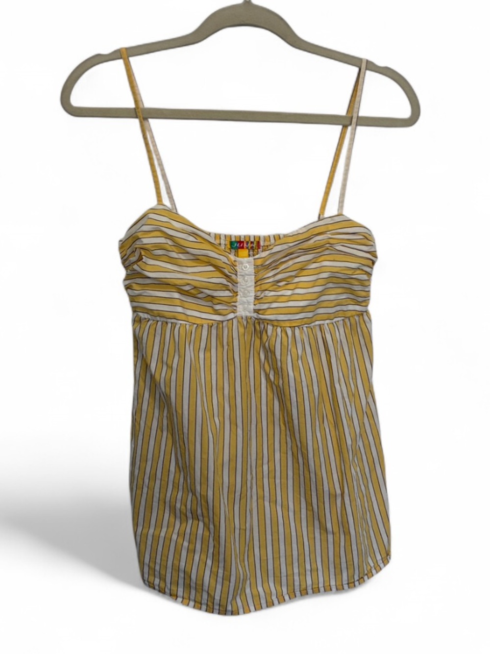 Y2K Style Junk Yellow and White Striped Spaghetti Strap Longline Tank Top